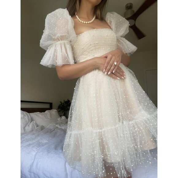 Anthropologie By Watters Macaron Tulle Embellished Pearl Mini Dress Size US 4 - Picture 1 of 13